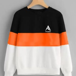 Men Colorblock Round Neck Pure Cotton White, Black, Orange T-Shirt