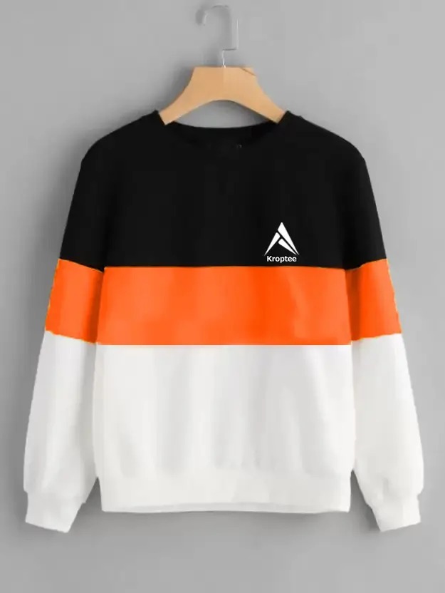 Men Colorblock Round Neck Pure Cotton White, Black, Orange T-Shirt